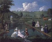 Edward Haytley The Brockman Family and Friends at Beachborough Manor the Temple Pond looking towards the Rotunda oil